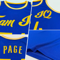 Custom Basketball Jersey, Royal Gold White Authentic Sportswear Jersey Shirt, Athletic Mesh Moisture Wicking Jersey, Casual Gift for Men