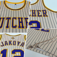 Custom Basketball Jersey, Cream Black Purple Pinstripe Sportswear Jersey Shirt, Athletic Mesh Moisture Wicking Jersey, Casual Gift for Men