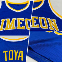Custom Basketball Jersey, Royal Gold White Throwback Sportswear Jersey Shirt, Athletic Mesh Moisture Wicking Jersey, Casual Gift for Men