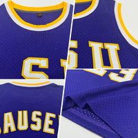 Custom Basketball Jersey, Purple White Gold Throwback Sportswear Jersey Shirt, Athletic Mesh Moisture Wicking Jersey, Casual Gift for Men