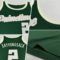 Custom Basketball Jersey, Green White Cream Authentic Sportswear Jersey Shirt, Athletic Mesh Moisture Wicking Jersey, Casual Gift for Men
