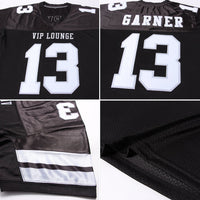 Custom Football Jersey, Black White Silver Sportswear Jersey Shirt, Athletic Mesh Moisture Wicking Jersey, Casual Gift for Men, Style Black0074