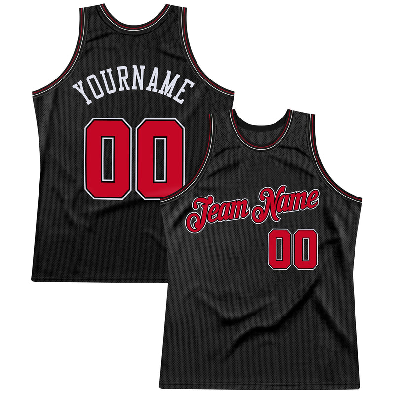 Custom Basketball Jersey, Black Red White Sportswear Jersey Shirt, Athletic Mesh Moisture Wicking Jersey, Casual Gift for Men, Style Black0281
