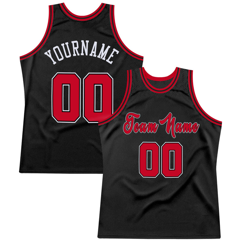 Custom Basketball Jersey, Black Red White Sportswear Jersey Shirt, Athletic Mesh Moisture Wicking Jersey, Casual Gift for Men, Style Black0282