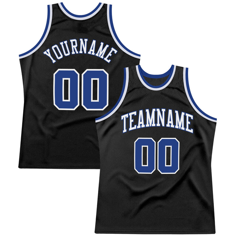 Custom Basketball Jersey, Black Royal White Authentic Sportswear Jersey Shirt, Athletic Mesh Moisture Wicking Jersey, Casual Gift for Men