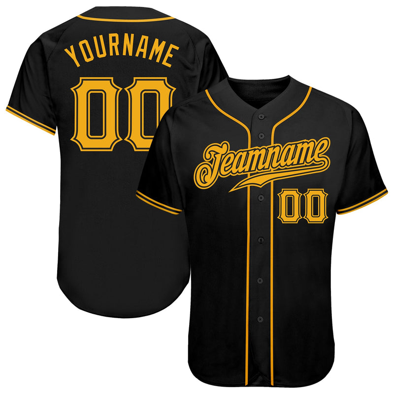 Custom Baseball Jersey, Black Gold Sportswear Jersey Shirt, Athletic Button Down Moisture Wicking Jersey, Casual Gift for Men, Style Black0352