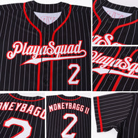 Custom Baseball Jersey, Black White Red Pinstripe Sportswear Jersey Shirt, Athletic Button Down Moisture Wicking Jersey, Casual Gift for Men