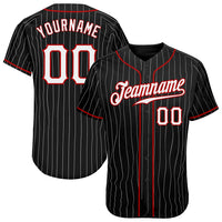 Custom Baseball Jersey, Black White Red Pinstripe Sportswear Jersey Shirt, Athletic Button Down Moisture Wicking Jersey, Casual Gift for Men