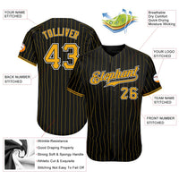 Custom Baseball Jersey, Black Gold White Pinstripe Sportswear Jersey Shirt, Athletic Button Down Moisture Wicking Jersey, Casual Gift for Men