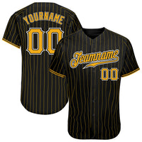 Custom Baseball Jersey, Black Gold White Pinstripe Sportswear Jersey Shirt, Athletic Button Down Moisture Wicking Jersey, Casual Gift for Men