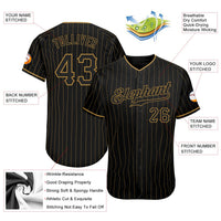 Custom Baseball Jersey, Black Old Gold Pinstripe Sportswear Jersey Shirt, Athletic Button Down Moisture Wicking Jersey, Casual Gift for Men