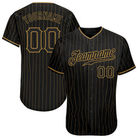 Custom Baseball Jersey, Black Old Gold Pinstripe Sportswear Jersey Shirt, Athletic Button Down Moisture Wicking Jersey, Casual Gift for Men