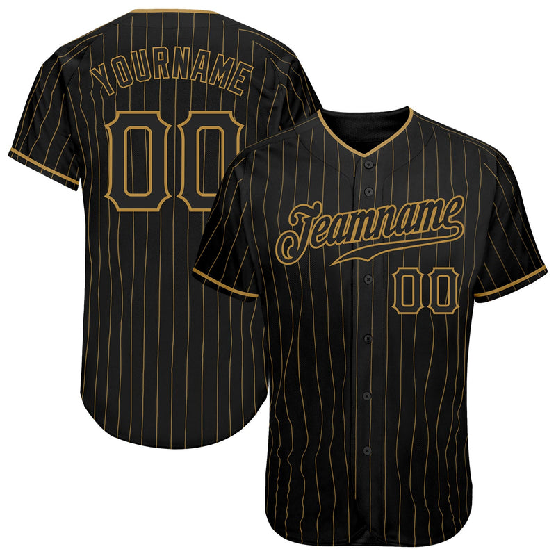 Custom Baseball Jersey, Black Old Gold Pinstripe Sportswear Jersey Shirt, Athletic Button Down Moisture Wicking Jersey, Casual Gift for Men