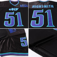 Custom Football Jersey, Black Purple Aqua Sportswear Jersey Shirt, Athletic Mesh Moisture Wicking Jersey, Casual Gift for Men