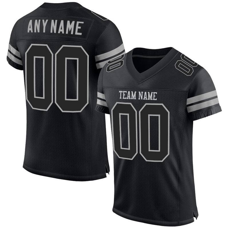 Custom Football Jersey, Black Gray Sportswear Jersey Shirt, Athletic Mesh Moisture Wicking Jersey, Casual Gift for Men, Style Black0518