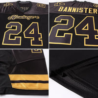 Custom Football Jersey, Black Gold Sportswear Jersey Shirt, Athletic Mesh Moisture Wicking Jersey, Casual Gift for Men, Style Black0521