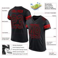 Custom Football Jersey, Black Red Sportswear Jersey Shirt, Athletic Mesh Moisture Wicking Jersey, Casual Gift for Men