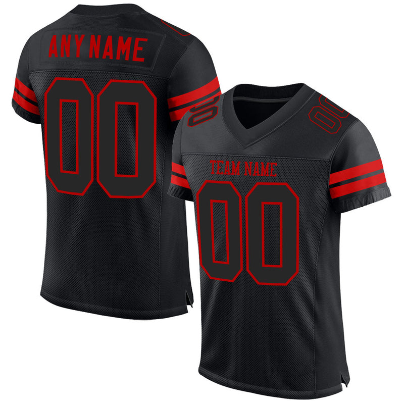 Custom Football Jersey, Black Red Sportswear Jersey Shirt, Athletic Mesh Moisture Wicking Jersey, Casual Gift for Men