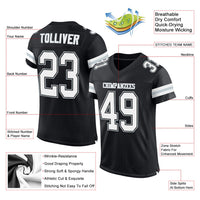 Custom Football Jersey, Black White Silver Sportswear Jersey Shirt, Athletic Mesh Moisture Wicking Jersey, Casual Gift for Men, Style Black0526