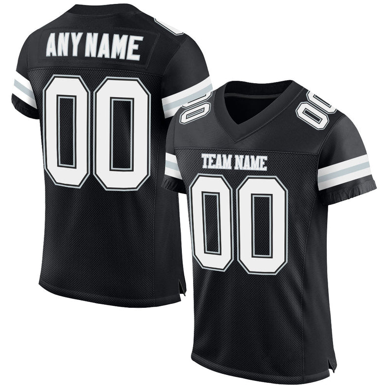Custom Football Jersey, Black White Silver Sportswear Jersey Shirt, Athletic Mesh Moisture Wicking Jersey, Casual Gift for Men, Style Black0526