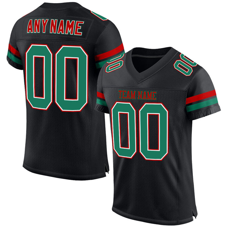 Custom Football Jersey, Black Kelly Green Sportswear Jersey Shirt, Athletic Mesh Moisture Wicking Jersey, Casual Gift for Men, Style Black0556