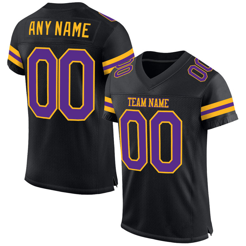 Custom Football Jersey, Black Purple Gold Sportswear Jersey Shirt, Athletic Mesh Moisture Wicking Jersey, Casual Gift for Men