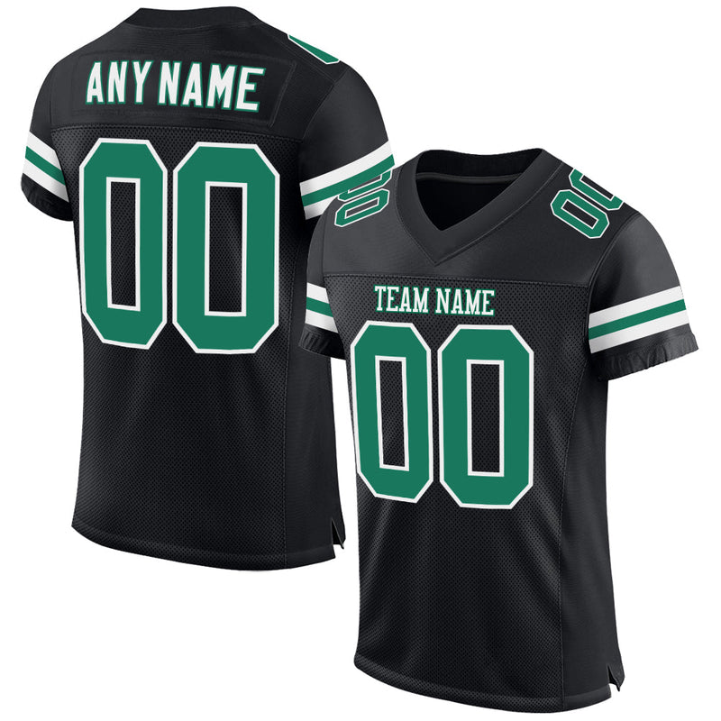 Custom Football Jersey, Black Kelly Green Sportswear Jersey Shirt, Athletic Mesh Moisture Wicking Jersey, Casual Gift for Men, Style Black0606