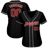 Custom Baseball Jersey, Black Red Sportswear Jersey Shirt, Athletic Button Down Moisture Wicking Jersey, Casual Gift for Men, Style Black0936