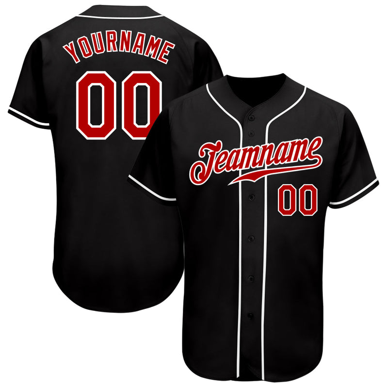Custom Baseball Jersey, Black Red Sportswear Jersey Shirt, Athletic Button Down Moisture Wicking Jersey, Casual Gift for Men, Style Black0936