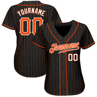 Custom Baseball Jersey, Black Orange White Pinstripe Sportswear Jersey Shirt, Athletic Button Down Moisture Wicking Jersey, Casual Gift for Men