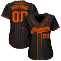 Custom Baseball Jersey, Black Orange Pinstripe Sportswear Jersey Shirt, Athletic Button Down Moisture Wicking Jersey, Casual Gift for Men