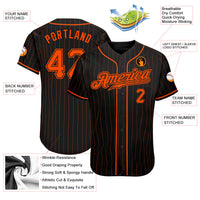 Custom Baseball Jersey, Black Orange Pinstripe Sportswear Jersey Shirt, Athletic Button Down Moisture Wicking Jersey, Casual Gift for Men