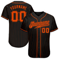 Custom Baseball Jersey, Black Orange Pinstripe Sportswear Jersey Shirt, Athletic Button Down Moisture Wicking Jersey, Casual Gift for Men