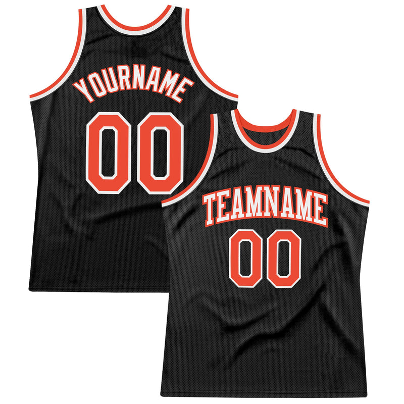Custom Basketball Jersey, Black Orange White Throwback Sportswear Jersey Shirt, Athletic Mesh Moisture Wicking Jersey, Casual Gift for Men