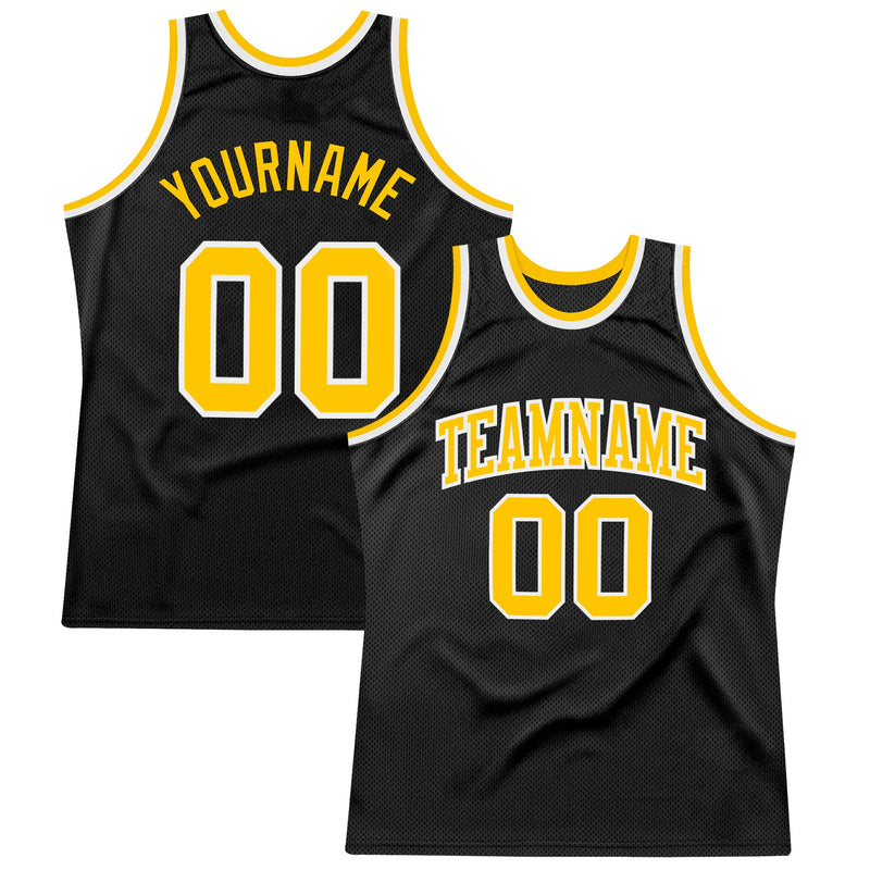 Custom Basketball Jersey, Black Gold White Sportswear Jersey Shirt, Athletic Mesh Moisture Wicking Jersey, Casual Gift for Men, Style Black0984