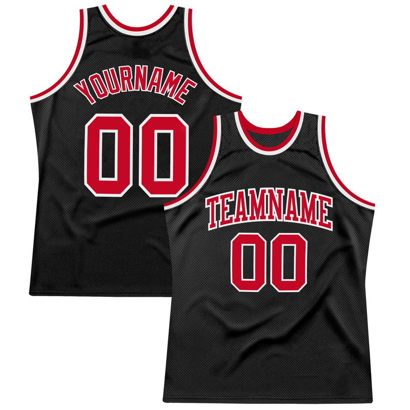 Custom Basketball Jersey, Black Red White Sportswear Jersey Shirt, Athletic Mesh Moisture Wicking Jersey, Casual Gift for Men, Style Black0985