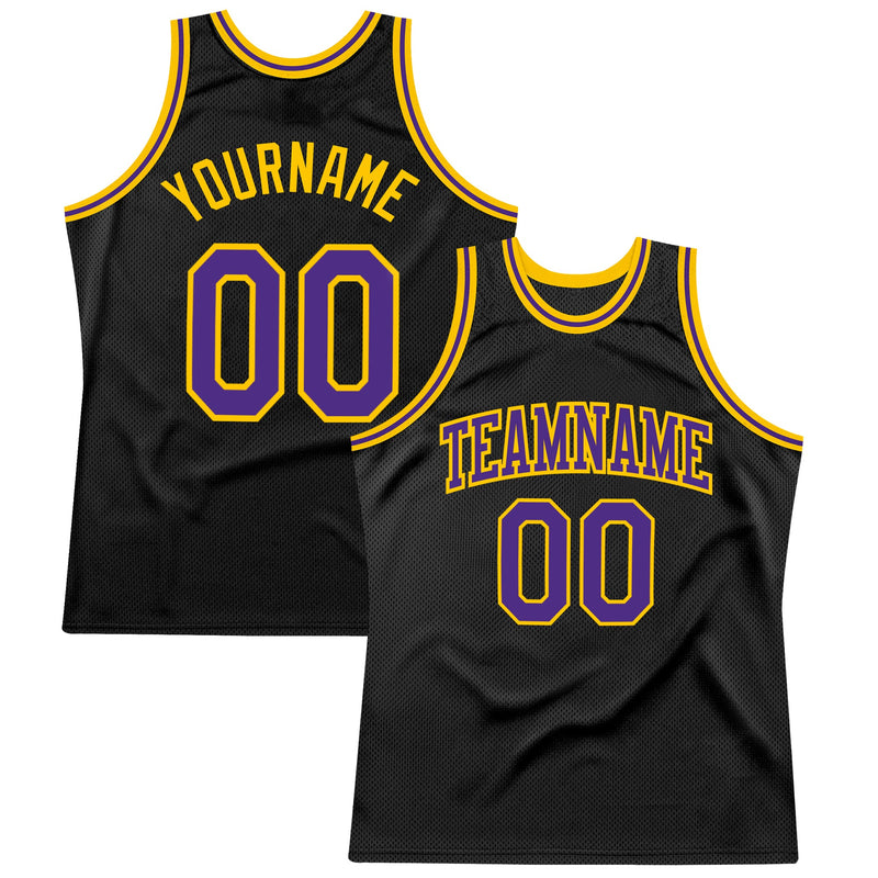 Custom Basketball Jersey, Black Purple Gold Throwback Sportswear Jersey Shirt, Athletic Mesh Moisture Wicking Jersey, Casual Gift for Men