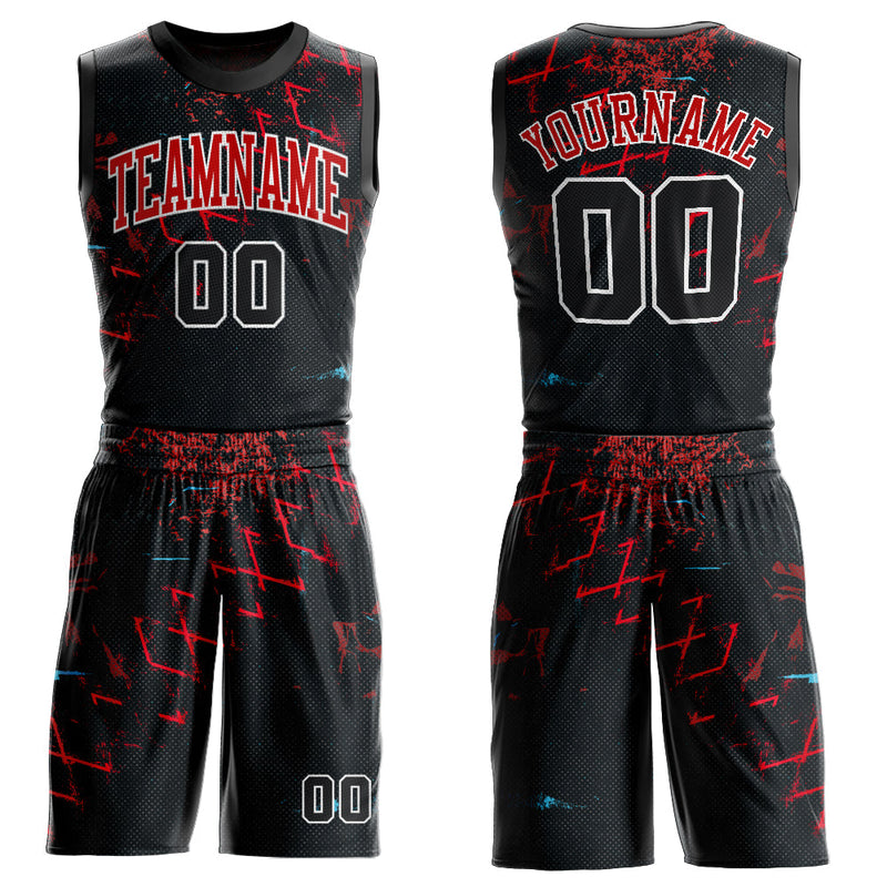 Custom Basketball Jersey, Black Red Sportswear Jersey Shirt, Athletic Mesh Moisture Wicking Jersey, Casual Gift for Men, Style Black0996