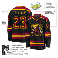 Custom Hockey Jersey, Black Maroon Gold Sportswear Jersey Shirt, Athletic Long Sleeve V Neck Jersey, Casual Gift for Men, Style Black1033