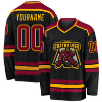 Custom Hockey Jersey, Black Maroon Gold Sportswear Jersey Shirt, Athletic Long Sleeve V Neck Jersey, Casual Gift for Men, Style Black1033