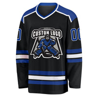 Custom Hockey Jersey, Black Royal White Sportswear Jersey Shirt, Athletic Long Sleeve V Neck Jersey, Casual Gift for Men, Style Black1035