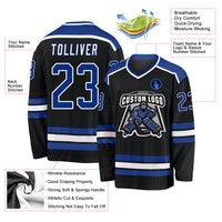 Custom Hockey Jersey, Black Royal White Sportswear Jersey Shirt, Athletic Long Sleeve V Neck Jersey, Casual Gift for Men, Style Black1035