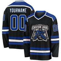 Custom Hockey Jersey, Black Royal White Sportswear Jersey Shirt, Athletic Long Sleeve V Neck Jersey, Casual Gift for Men, Style Black1035