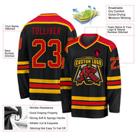 Custom Hockey Jersey, Black Red Gold Sportswear Jersey Shirt, Athletic Long Sleeve V Neck Jersey, Casual Gift for Men, Style Black1038