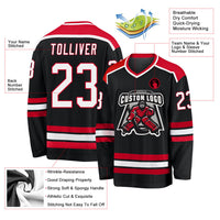 Custom Hockey Jersey, Black White Red Sportswear Jersey Shirt, Athletic Long Sleeve V Neck Jersey, Casual Gift for Men, Style Black1045