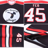 Custom Hockey Jersey, Black White Red Sportswear Jersey Shirt, Athletic Long Sleeve V Neck Jersey, Casual Gift for Men, Style Black1045