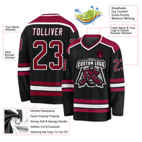 Custom Hockey Jersey, Black Maroon White Sportswear Jersey Shirt, Athletic Long Sleeve V Neck Jersey, Casual Gift for Men, Style Black1046