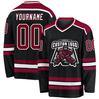 Custom Hockey Jersey, Black Maroon White Sportswear Jersey Shirt, Athletic Long Sleeve V Neck Jersey, Casual Gift for Men, Style Black1046