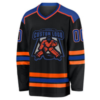 Custom Hockey Jersey, Black Royal White Sportswear Jersey Shirt, Athletic Long Sleeve V Neck Jersey, Casual Gift for Men, Style Black1049