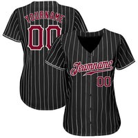 Custom Baseball Jersey, Black White Maroon Pinstripe Sportswear Jersey Shirt, Athletic Button Down Moisture Wicking Jersey, Casual Gift for Men